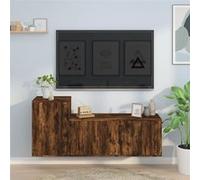 vidaXL Ensemble de Meubles TV 2 pcs, Armoires de Télévision Murales, Meubles Télé Salon Salle de Séjour, Moderne, Chêne Fumé Bois d'Ingénierie Marron G