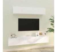 vidaXL Ensemble de Meubles TV 4 pcs Centres de Divertissement Armoires Multimédia Meubles de Salle de Séjour Intérieur Blanc Bois d'Ingénierie Blanc G