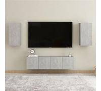 vidaXL Ensemble de Meubles TV 4 pcs Ensemble d'Armoires Stéréo Centres de Divertissement Salon Salle de Séjour Maison Intérieur Gris Béton Aggloméré Gris G