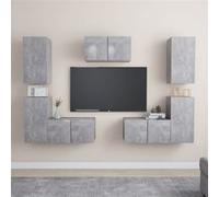 vidaXL Ensemble de Meubles TV 7 pcs Ensemble d'Armoires Stéréo Centres de Divertissement Salon Salle de Séjour Intérieur Gris Béton Aggloméré Gris G