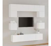 vidaXL Ensemble de Meubles TV 8 pcs Centres de Divertissement Armoires Multimédia Meubles de Salle de Séjour Intérieur Blanc Bois d'Ingénierie Blanc G