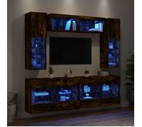 vidaXL Ensemble de meubles TV muraux 6pcs et lumières LED chêne fumé 3216801