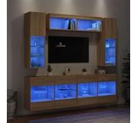 vidaXL Ensemble de Meubles TV Muraux et Lumières LED 6 pcs, Armoires de Télévision Suspendues, Ensemble de Meubles Télé Flottants, Chêne Sonoma chêne G