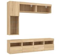 vidaXL Ensemble de Meubles TV Muraux et Lumières LED 7 pcs, Armoires de Télévision Suspendues, Ensemble de Meubles Télé Flottants, Chêne Sonoma