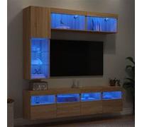 vidaXL Ensemble de Meubles TV Muraux et Lumières LED 7 pcs, Armoires de Télévision Suspendues, Ensemble de Meubles Télé Flottants, Chêne Sonoma chêne G
