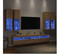 vidaXL Ensemble de Meubles TV Muraux et Lumières LED 7 pcs, Armoires de Télévision Suspendues, Ensemble de Meubles Télé Flottants, Chêne Sonoma