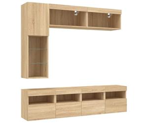 vidaXL Ensemble de Meubles TV Muraux et Lumières LED 7 pcs, Armoires de Télévision Suspendues, Ensemble de Meubles Télé Flottants, Chêne Sonoma