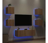 Meubles TV Muraux avec Lumières LED 5 pcs, Armoires de Télévision Suspendues, Meubles Télé Flottants, Moderne, Chêne 3216862