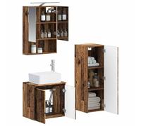 vidaXL Ensemble de mobilier de Salle de Bain 4 pcs Bois Ancien, Ensemble de Salle de Bain, Style Moderne, Miroir Mural, unité de vanité, éclairage LED, Rangement Pratique, lavabo Flexible