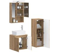 vidaXL Ensemble de mobilier de Salle de Bain 4 pcs Chêne Artisanal, Ensemble de Salle de Bain, Style Moderne, Miroir Mural, unité de vanité, éclairage LED, Rangement Pratique, lavabo Flexible