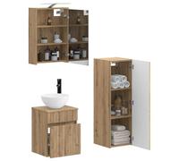 vidaXL Ensemble de mobilier de Salle de Bain 4 pcs Chêne Artisanal, Moderne Salle de Bain, Armoire Miroir LED, Rangement Gain de Place, Meuble Mural, Solutions d'Organisation Efficaces