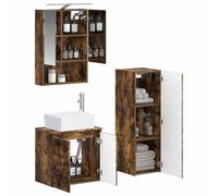 vidaXL Ensemble de mobilier de Salle de Bain 4 pcs Chêne fumé, Ensemble de Salle de Bain, Style Moderne, Miroir Mural, unité de vanité, éclairage LED, Rangement Pratique, lavabo Flexible