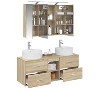 vidaXL Ensemble de mobilier de Salle de Bain 4 pcs Chêne Sonoma, Ensemble de Meubles de Salle de Bain Moderne, Meuble Vasque Mural, Solution compacte, Cabinet LED
