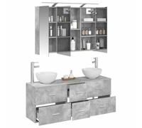 vidaXL Ensemble de mobilier de Salle de Bain 4 pcs Gris béton, Ensemble de Meubles de Salle de Bain Modernes, cabinets LED, Miroir, Rangement organisé, économies d'espace