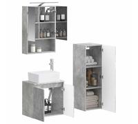 vidaXL Ensemble de mobilier de Salle de Bain 4 pcs Gris béton, Ensemble de Salle de Bain, Style Moderne, Miroir Mural, unité de vanité, éclairage LED, Rangement Pratique, lavabo Flexible