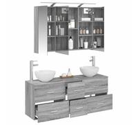 vidaXL Ensemble de mobilier de Salle de Bain 4 pcs Sonoma Gris, Ensemble de Meubles de Salle de Bain Modernes, cabinets LED, Miroir, Rangement organisé, économies d'espace