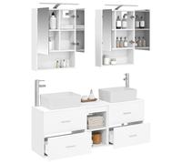 vidaXL Ensemble de mobilier de Salle de Bain 5 pcs Blanc, Ensemble de Salle de Bain Compact, éclairage LED Moderne, Meuble Pratique, Armoire Miroir USB