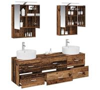vidaXL Ensemble de mobilier de Salle de Bain 5 pcs Bois Ancien, Ensemble de Salle de Bain Moderne, Design Compact, Miroir, Portes réversibles, éclairage LED, unité Murale, Solution de Rangement