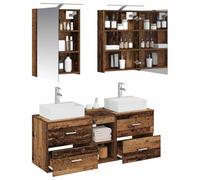 vidaXL Ensemble de mobilier de Salle de Bain 5 pcs Bois Ancien, Meuble Vasque Moderne, Meuble Mural, Miroir LED, rangements, Style Contemporain, Organisation Salle de Bain