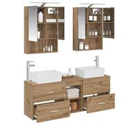 vidaXL Ensemble de mobilier de Salle de Bain 5 pcs Chêne Artisanal, Ensemble de Salle de Bain Compact, éclairage LED Moderne, Meuble Pratique, Armoire Miroir USB