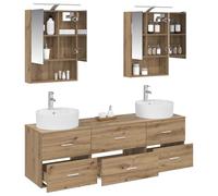 vidaXL Ensemble de mobilier de Salle de Bain 5 pcs Chêne Artisanal, Ensemble de Salle de Bain Moderne, Design Compact, Miroir, Portes réversibles, éclairage LED, unité Murale, Solution de Rangement