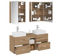 vidaXL Ensemble de mobilier de Salle de Bain 5 pcs Chêne Artisanal, Solutions de Salle de Bain Tendance, Ensemble Moderne, Coiffeuse Murale, Miroir LED, Meuble Compact et organisé
