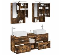 vidaXL Ensemble de mobilier de Salle de Bain 5 pcs Chêne fumé, Ensemble de Salle de Bain Compact, éclairage LED Moderne, Meuble Pratique, Armoire Miroir USB