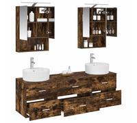 vidaXL Ensemble de mobilier de Salle de Bain 5 pcs Chêne fumé, Ensemble de Salle de Bain Moderne, Design Compact, Miroir, Portes réversibles, éclairage LED, unité Murale, Solution de Rangement