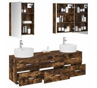 vidaXL Ensemble de mobilier de Salle de Bain 5 pcs Chêne fumé, Ensembles de Meubles de Salle de Bain, Solutions élégantes, cabinets Miroir, unités de vanité, Gain de Place