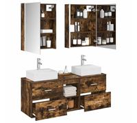 vidaXL Ensemble de mobilier de Salle de Bain 5 pcs Chêne fumé, Solutions de Salle de Bain Tendance, Ensemble Moderne, Coiffeuse Murale, Miroir LED, Meuble Compact et organisé