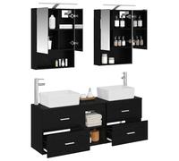 vidaXL Ensemble de mobilier de Salle de Bain 5 pcs Chêne Noir, Ensemble de Salle de Bain Compact, éclairage LED Moderne, Meuble Pratique, Armoire Miroir USB