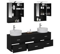vidaXL Ensemble de mobilier de Salle de Bain 5 pcs Chêne Noir, Ensemble de Salle de Bain Moderne, Design Compact, Miroir, Portes réversibles, éclairage LED, unité Murale, Solution de Rangement