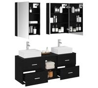 vidaXL Ensemble de mobilier de Salle de Bain 5 pcs Chêne Noir, Solutions de Salle de Bain Tendance, Ensemble Moderne, Coiffeuse Murale, Miroir LED, Meuble Compact et organisé