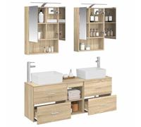 vidaXL Ensemble de mobilier de Salle de Bain 5 pcs Chêne Sonoma, Ensemble de Salle de Bain Compact, éclairage LED Moderne, Meuble Pratique, Armoire Miroir USB