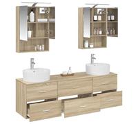 vidaXL Ensemble de mobilier de Salle de Bain 5 pcs Chêne Sonoma, Ensemble de Salle de Bain Moderne, Design Compact, Miroir, Portes réversibles, éclairage LED, unité Murale, Solution de Rangement