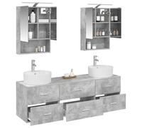 vidaXL Ensemble de mobilier de Salle de Bain 5 pcs Gris béton, Ensemble de Salle de Bain Moderne, Design Compact, Miroir, Portes réversibles, éclairage LED, unité Murale, Solution de Rangement