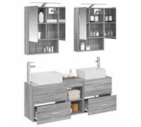 vidaXL Ensemble de mobilier de Salle de Bain 5 pcs Sonoma Gris, Ensemble de Salle de Bain Compact, éclairage LED Moderne, Meuble Pratique, Armoire Miroir USB