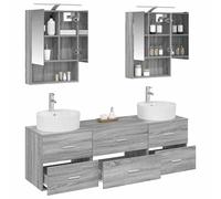 vidaXL Ensemble de mobilier de Salle de Bain 5 pcs Sonoma Gris, Ensemble de Salle de Bain Moderne, Design Compact, Miroir, Portes réversibles, éclairage LED, unité Murale, Solution de Rangement