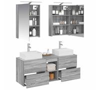 vidaXL Ensemble de mobilier de Salle de Bain 5 pcs Sonoma Gris, Meuble Vasque Moderne, Meuble Mural, Miroir LED, rangements, Style Contemporain, Organisation Salle de Bain