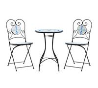 vidaXL Ensemble bistrot mosaïque bleu et blanc fer et céramique