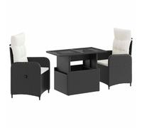 vidaXL Ensemble de Repas extérieur 3 pcs Noir et Blanc crème polyrotin, Ensemble de Jardin réglable, mobilier extérieur Robuste, Salon Moderne, Collection Patio résistante aux intempéries