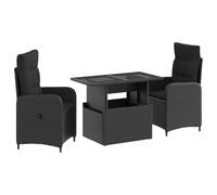 vidaXL Ensemble de Repas extérieur avec Coussin 3 pcs Noir polyrotin, Ensemble de Jardin réglable, mobilier extérieur Robuste, Salon Moderne, Collection Patio résistante aux intempéries