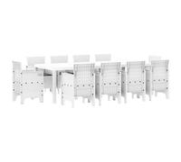 vidaXL Ensemble de salle à manger 11 pièces avec coussins Blanc Poly Rattan