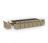 vidaXL Ensemble de salle à manger de jardin 19 pièces avec coussins en polyrotin beige