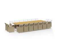 vidaXL Ensemble de salle à manger de jardin 19 pièces avec coussins en polyrotin beige