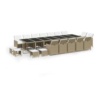 vidaXL Ensemble de salle à manger de jardin 19 pièces avec coussins en polyrotin beige