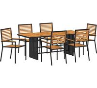 vidaXL Ensemble de salle à manger de jardin 7 pièces Noir et marron Poly-rotin