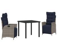 vidaXL Ensemble de salle à manger de jardin avec coussins 3 pièces Gris et noir Rotin