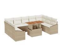 Vidaxl Ensemble De Salle À Manger De Jardin De 10 Pièces Avec Coussins En Poly Rattan Beige Acacia