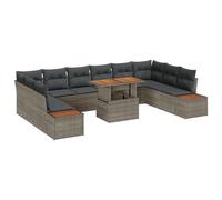 Vidaxl Ensemble De Salle À Manger De Jardin De 11 Pièces Avec Coussins Gris En Rotin Poly Acacia